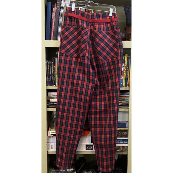Plaid Y2K Punk Tapered Zip Fly Club Sportif De Paris Size 9 Red Belt 90s Black - Picture 4 of 6